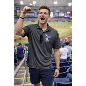 Majestic Tampa Bay Rays Men's Large Performance Polo Shirt Gray Short Sleeve